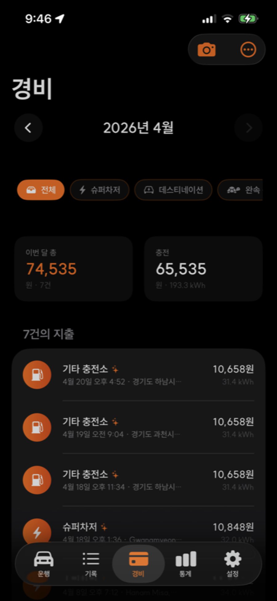 경비 내역 — 2026년 4월 74,535원